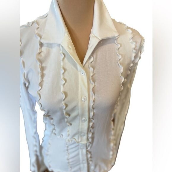 Sherris RTW lettuce trim button down white top NWT Limited Edition long sleeve - Picture 1 of 13